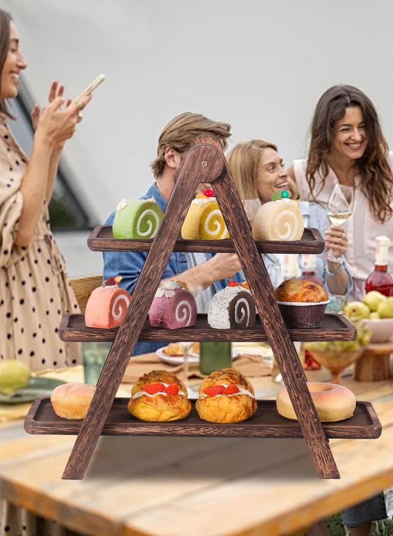 3 - Tier Wooden Cupcake Stand and Serving Tray Set - Ideal for Party Decor and Food Display - Image 5