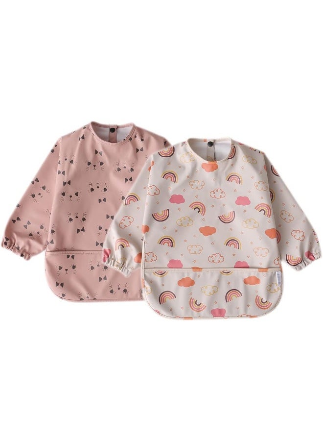 GZMM Waterproof Baby Bibs,Infant Toddler Long Sleeve Feeding Bib With Food Catcher,Easy Clean & Washable 2 pack - Image 1