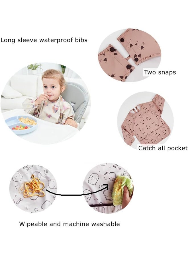 GZMM Waterproof Baby Bibs,Infant Toddler Long Sleeve Feeding Bib With Food Catcher,Easy Clean & Washable 2 pack - Image 2