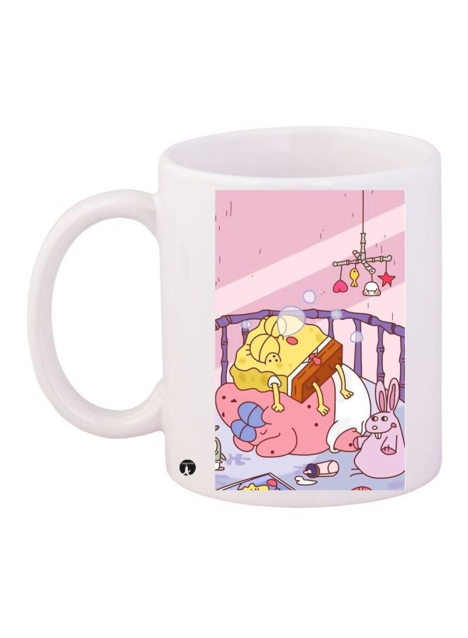 Sponge Bob Printed Coffee Mug White/Pink/Yellow 11ounce