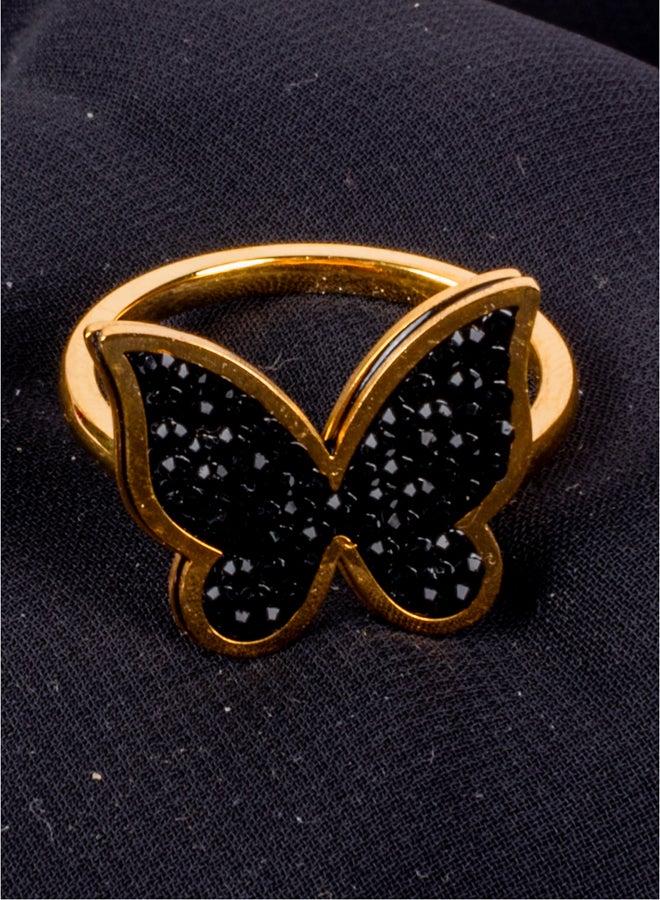 The Black Pearl Accessories Zirconic Black Stainless Steel Golden Ring Size 19 - Image 1