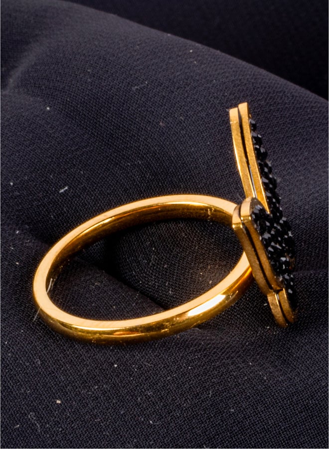 The Black Pearl Accessories Zirconic Black Stainless Steel Golden Ring Size 19 - Image 2