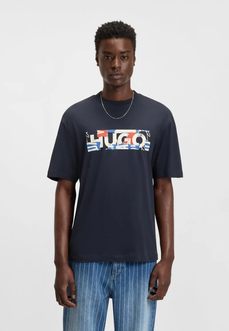 هوجو Cotton-jersey T-shirt with graphic logo print