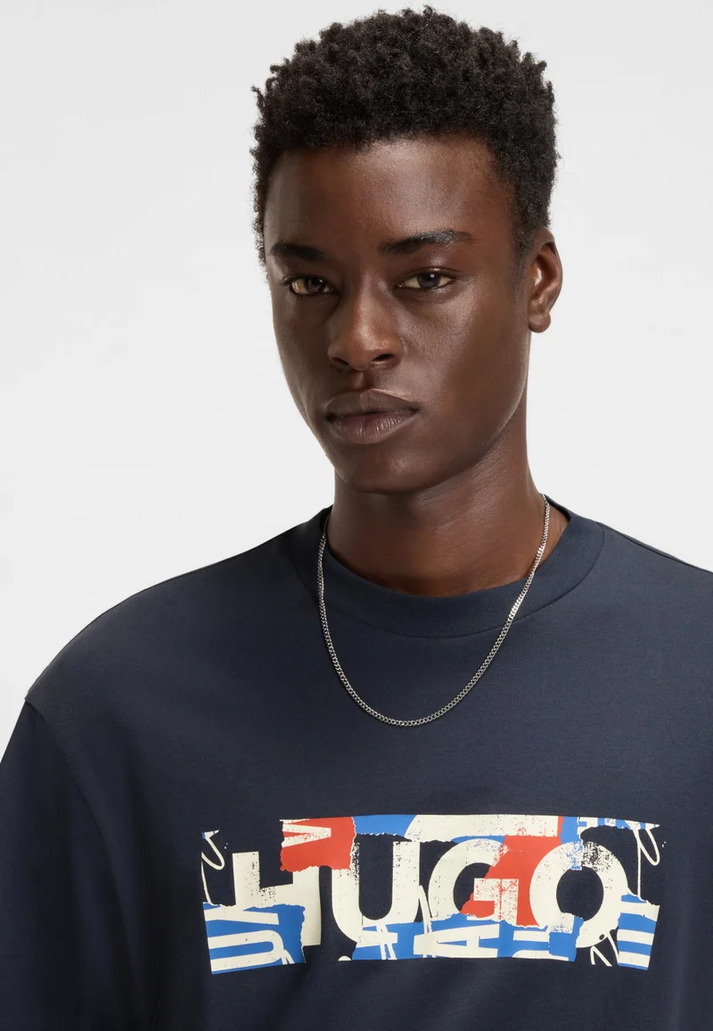 HUGO Cotton-jersey T-shirt with graphic logo print
