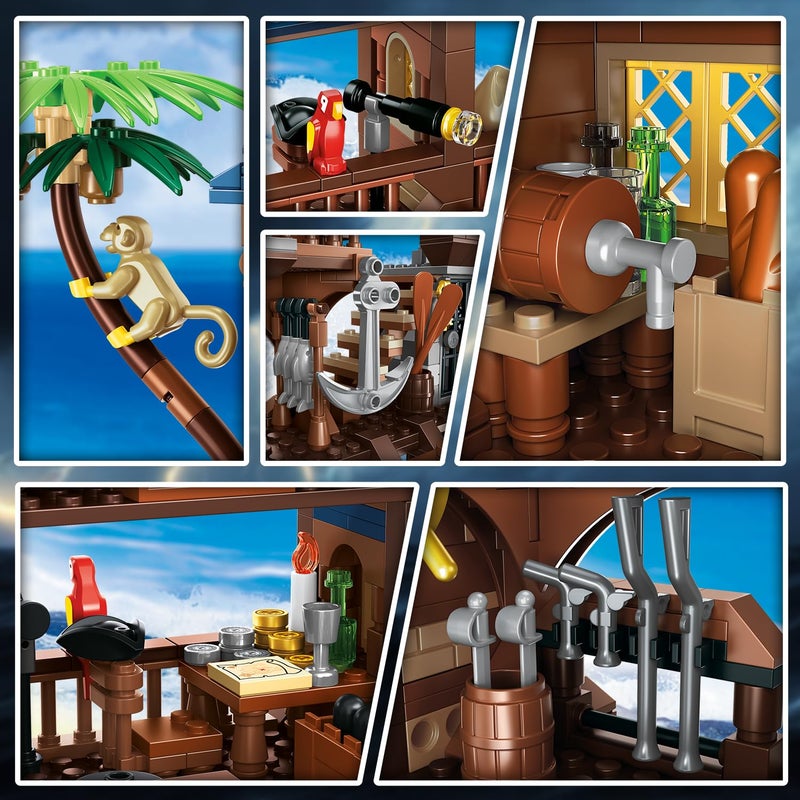HOGOKIDS Pirate Ship House Building Set with LED Light - 3 Style Modes Pirate Wharf Supply Center Building Block Set, 781PCS STEM Bricks Kit for Kids Girls Boys Ages 6-12+ Birthday Gifts - Image 5