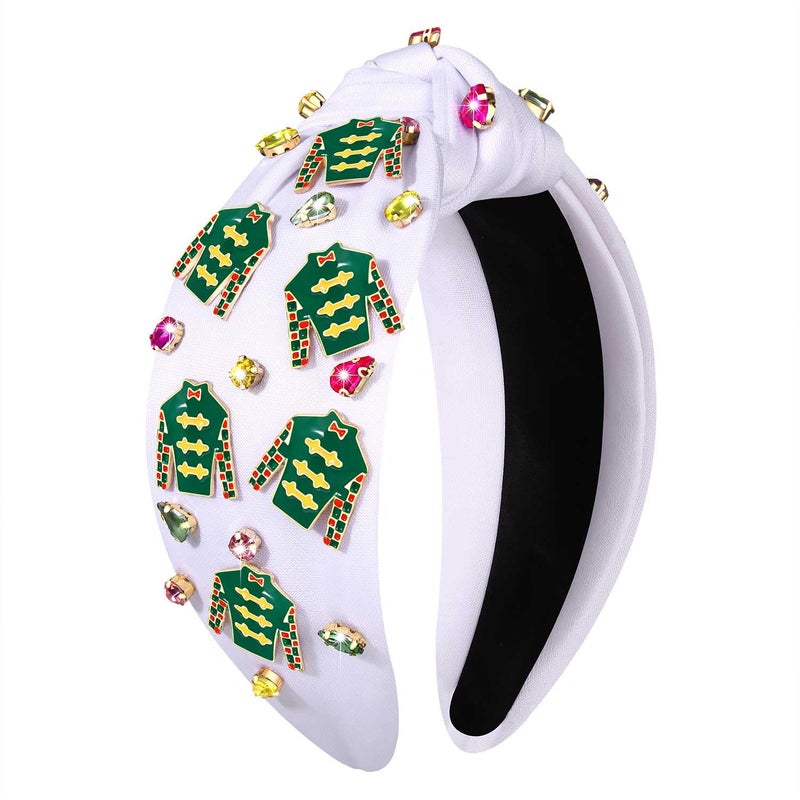 boderier Derby Headbands for Women Riding Suit Headband Jewele Crystal Embellished Knotted Headband Race Day Headbands Horse Racing Fan Headwear Accessories Green Riding Suit - Image 3