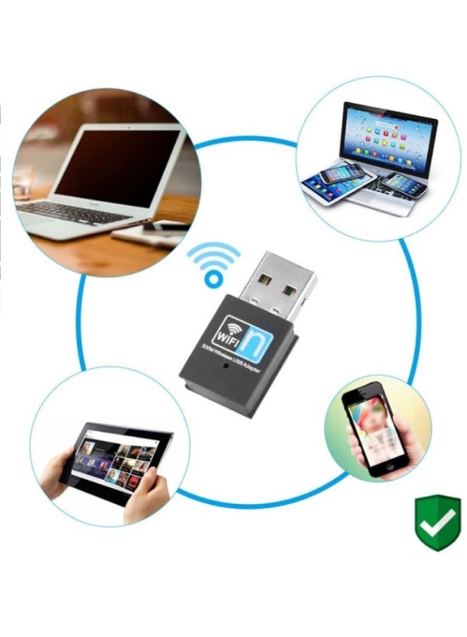 300Mbps Mini USB WiFi Adapter Dongle | Wireless Network USB 2.0 Receiver for PC & Laptop | Compatible with Windows, Linux & Mac - Image 1