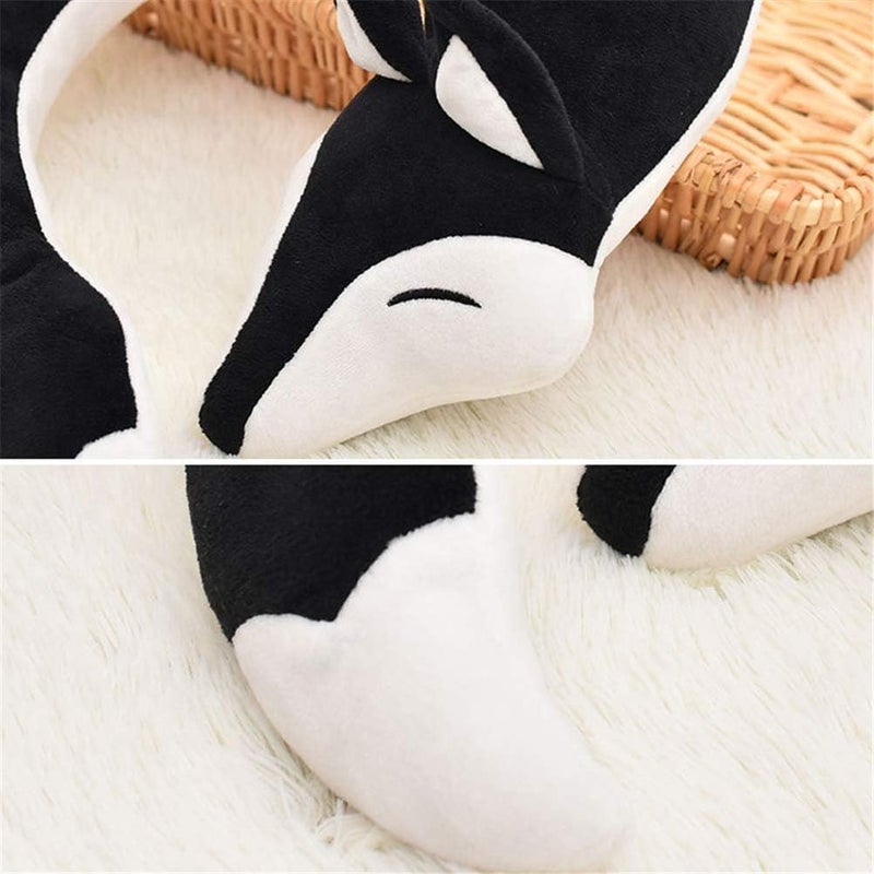 jidachuang Travel Pillows Planes Fox Animal U-Shaped Neck Pillow Plush Fur Warm Cartoon Comfortable Luggage Pillow for Airplanes Car Train (A-Black) - Image 3