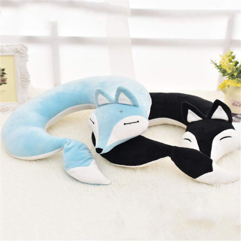 jidachuang Travel Pillows Planes Fox Animal U-Shaped Neck Pillow Plush Fur Warm Cartoon Comfortable Luggage Pillow for Airplanes Car Train (A-Black) - Image 5