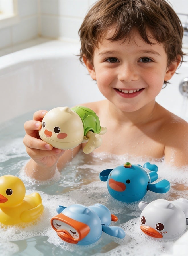 ألعاب حمام الأطفال 5 قطع ألعاب حوض استحمام للأطفال، لعبة دش عائمة، لعبة لطيفة على شكل عقارب الساعة، حوض استحمام للسباحة، لعبة حمام سباحة للأولاد والبنات، مجموعة ألعاب حمام مائية لطيفة، ألعاب حمام حيوانات لطيفة، هدايا عيد ميلاد للأطفال الصغار بعمر 1+ - Image 4