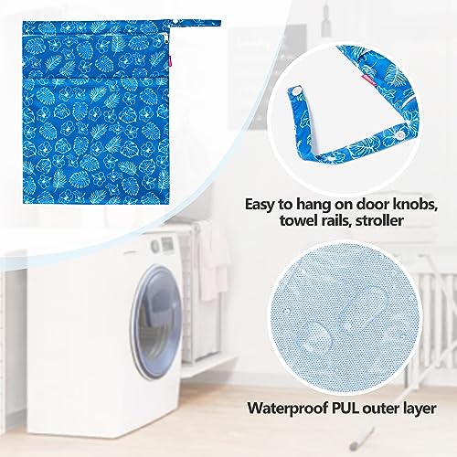 Damero حقائب غسيل السفر داميرو 3 قطع، حقائب قابلة لإعادة الاستخدام للأشياء الرطبة والجافة، حقائب ملابس متسخة قابلة للغسل للجيم والسباحة واليوغا، زهور زرقاء - Image 2