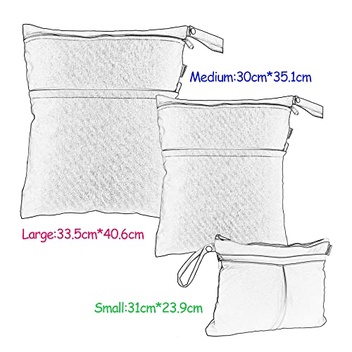 Damero حقائب غسيل السفر داميرو 3 قطع، حقائب قابلة لإعادة الاستخدام للأشياء الرطبة والجافة، حقائب ملابس متسخة قابلة للغسل للجيم والسباحة واليوغا، زهور زرقاء - Image 4