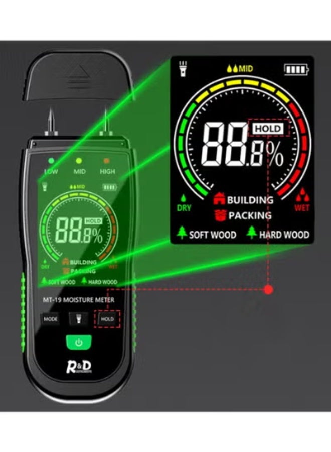 MT19C Wood Moisture Meter Wall Water Tester Digital Humidity Meter Two Pins Hygrometer Concrete Cement Brick Detector - Image 1