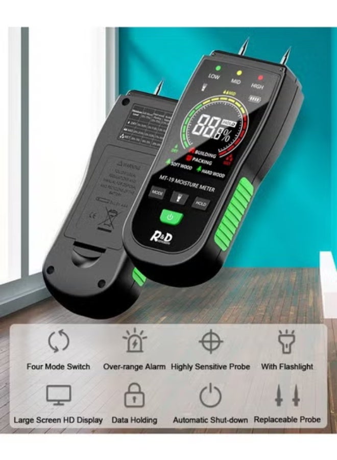 MT19C Wood Moisture Meter Wall Water Tester Digital Humidity Meter Two Pins Hygrometer Concrete Cement Brick Detector - Image 3