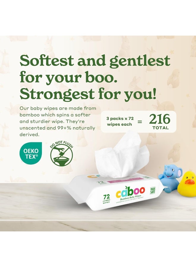 CABOO مناديل كابو للأطفال، مصنوعة من فسكوز البامبو، مكونات معتمدة آمنة، مناديل أطفال غير معطرة جيدة للبشرة الحساسة، 72 منديل في عبوة السفر، إجمالي 216 منديل مبلل - Image 2