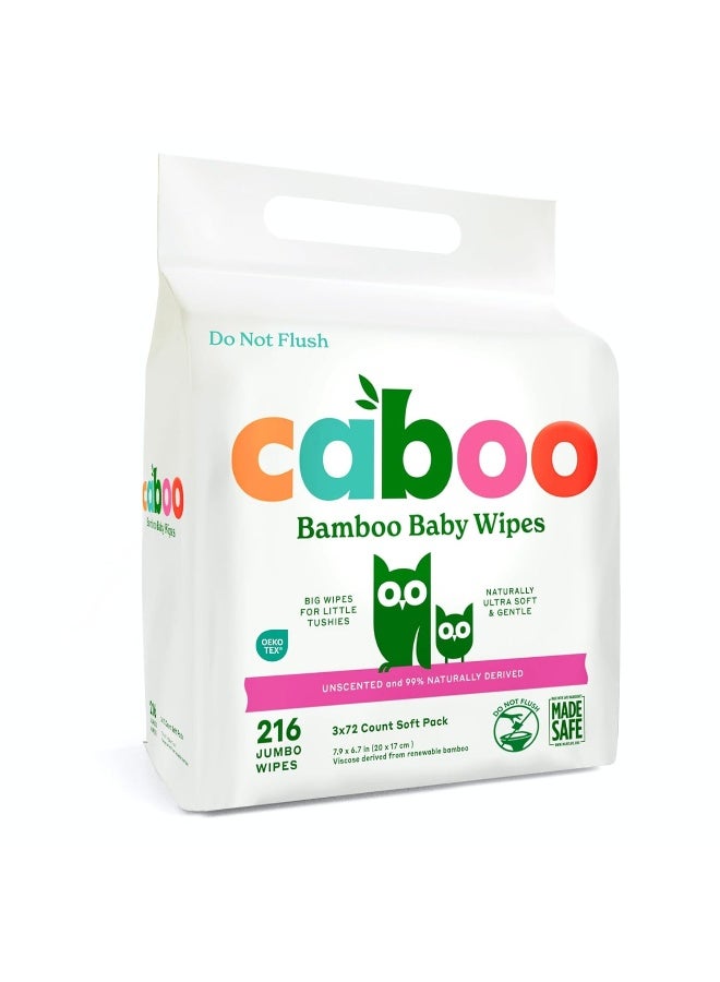 CABOO مناديل كابو للأطفال، مصنوعة من فسكوز البامبو، مكونات معتمدة آمنة، مناديل أطفال غير معطرة جيدة للبشرة الحساسة، 72 منديل في عبوة السفر، إجمالي 216 منديل مبلل - Image 1