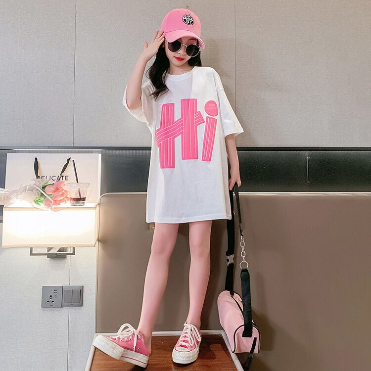 Girls T-Shirt Short-Sleeved Summer Kidsren'S Loose Street Tops Big Kidsren Girls Summer Half-Sleeved T-Shirts - Image 1