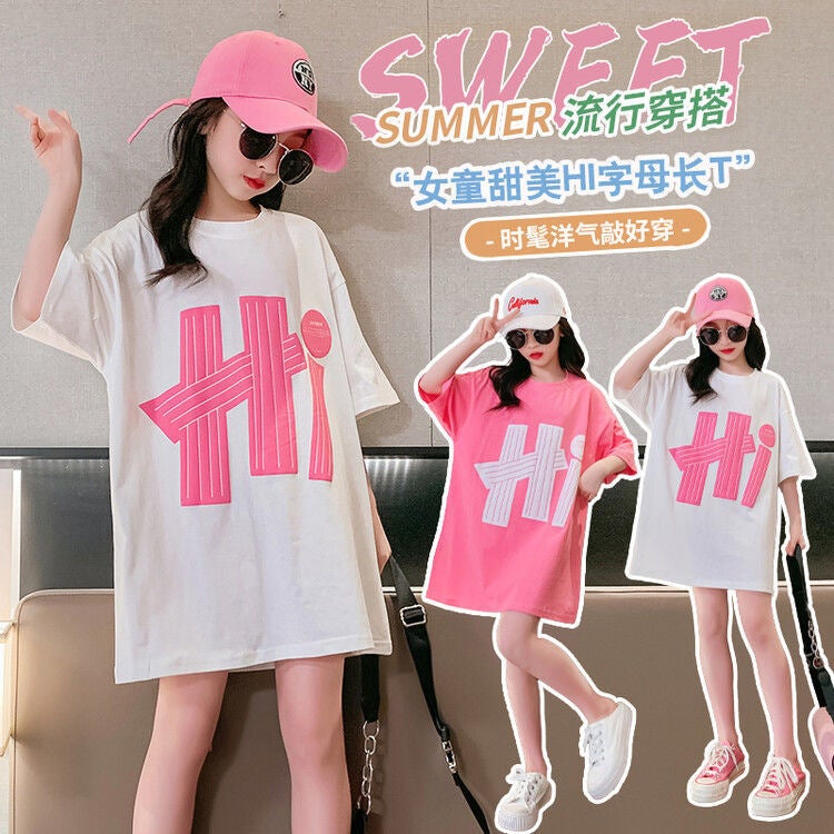 Girls T-Shirt Short-Sleeved Summer Kidsren'S Loose Street Tops Big Kidsren Girls Summer Half-Sleeved T-Shirts - Image 3