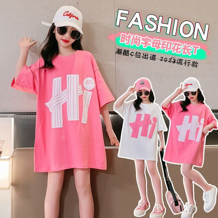 Girls T-Shirt Short-Sleeved Summer Kidsren'S Loose Street Tops Big Kidsren Girls Summer Half-Sleeved T-Shirts - Image 2
