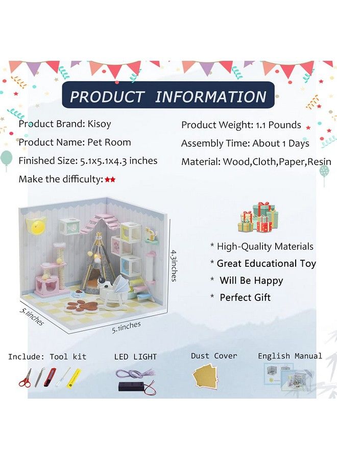 Kisoy بيت دمى مصغر مع مجموعة أثاث DIY 3D مجموعة منزل خشبي DIY زاوية من شقة صغيرة مع غطاء غبار و LED منزل صغير مصنوع يدويًا ألعاب للأطفال والكبار هدية (غرفة حيوانات أليفة) - Image 3