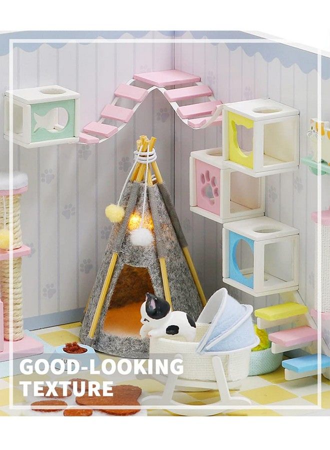 Kisoy بيت دمى مصغر مع مجموعة أثاث DIY 3D مجموعة منزل خشبي DIY زاوية من شقة صغيرة مع غطاء غبار و LED منزل صغير مصنوع يدويًا ألعاب للأطفال والكبار هدية (غرفة حيوانات أليفة) - Image 5