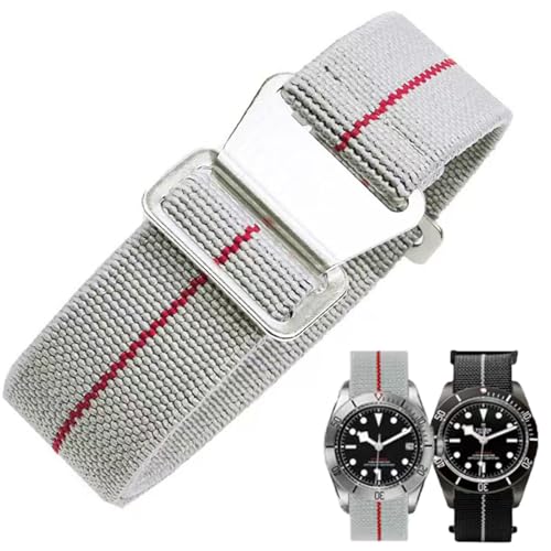 Danxancy French Troops Paratrooper Watchband,Military Elastic Nylon Watch Strap with Hook-and-Loop for Men Women Silver & Black Buckle 18/20/22mm - Image 1