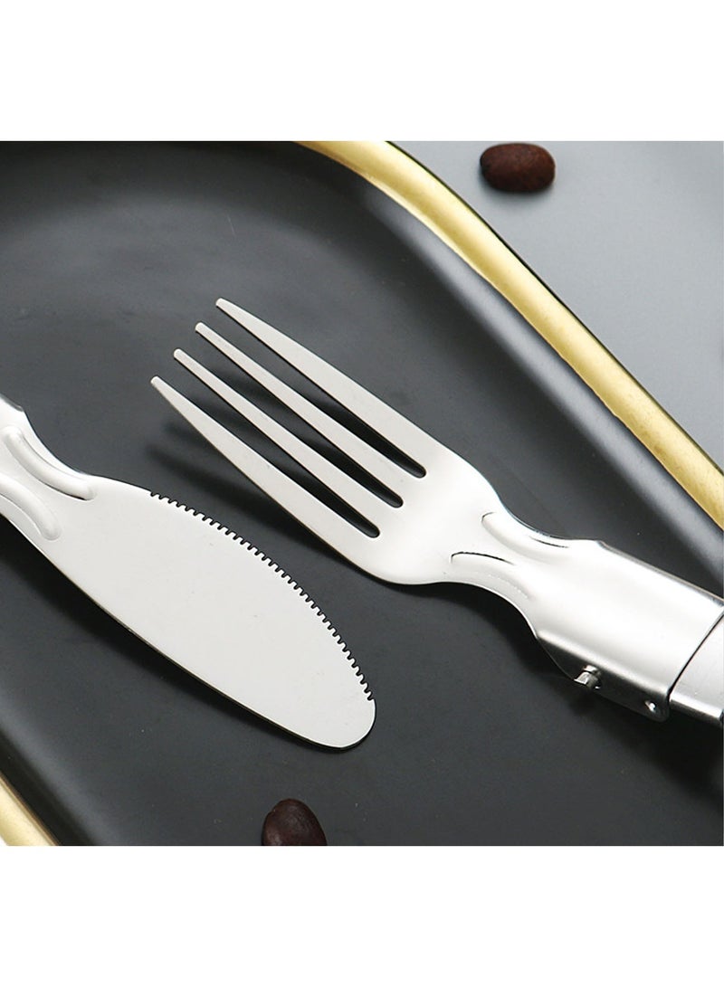 5 in 1 Stainless Steel Camping Utensil Set Portable Folding Picnic Dinner Eating Flatware Picnic Cutlery Set Foldable Camping Utensil Set  - Image 3