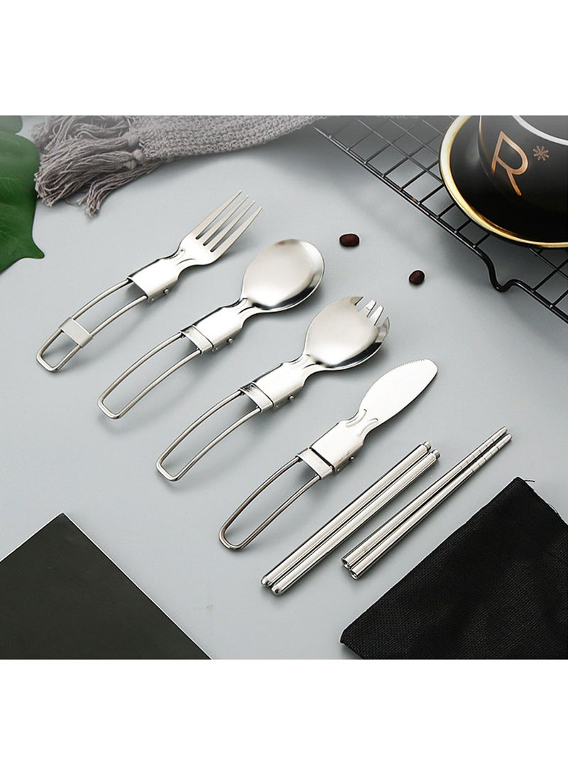 5 in 1 Stainless Steel Camping Utensil Set Portable Folding Picnic Dinner Eating Flatware Picnic Cutlery Set Foldable Camping Utensil Set  - Image 2