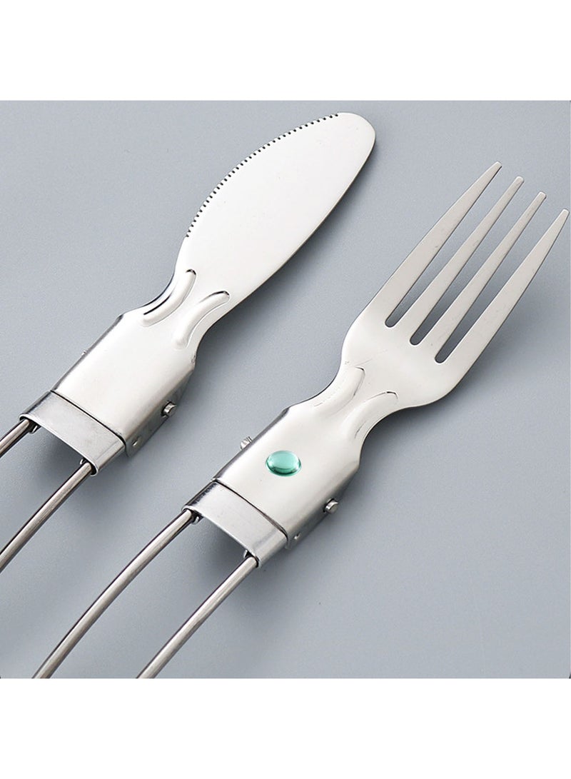 5 in 1 Stainless Steel Camping Utensil Set Portable Folding Picnic Dinner Eating Flatware Picnic Cutlery Set Foldable Camping Utensil Set  - Image 5