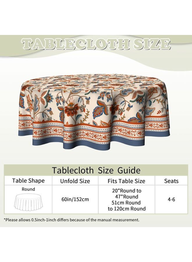 Imiss Floral Round Tablecloth Durable Washable Table Cover Bohemian Blue Red Floral Branches Decorative Farmhouse Table Cloth 60 Inch for Kitchen Dining Party Camping - Image 3