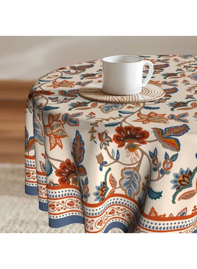 Imiss Floral Round Tablecloth Durable Washable Table Cover Bohemian Blue Red Floral Branches Decorative Farmhouse Table Cloth 60 Inch for Kitchen Dining Party Camping - Image 1
