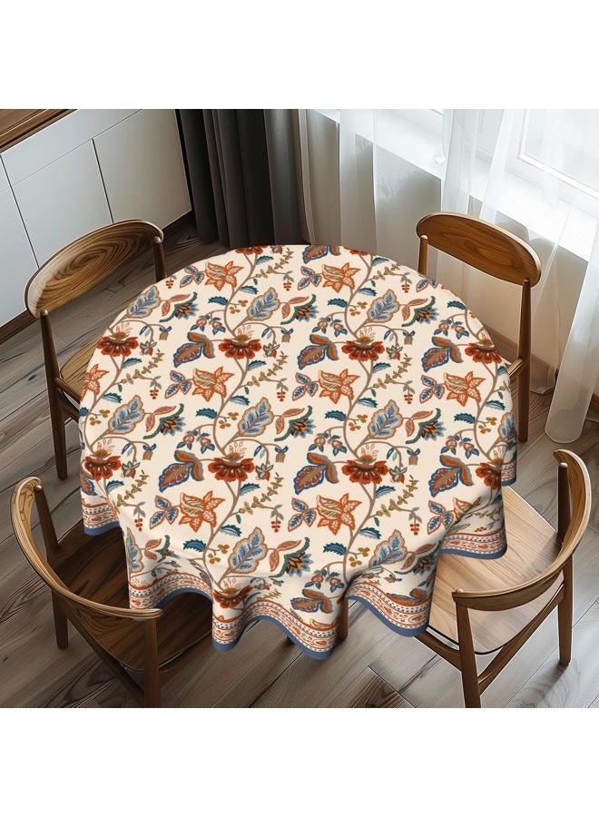 Imiss Floral Round Tablecloth Durable Washable Table Cover Bohemian Blue Red Floral Branches Decorative Farmhouse Table Cloth 60 Inch for Kitchen Dining Party Camping - Image 2