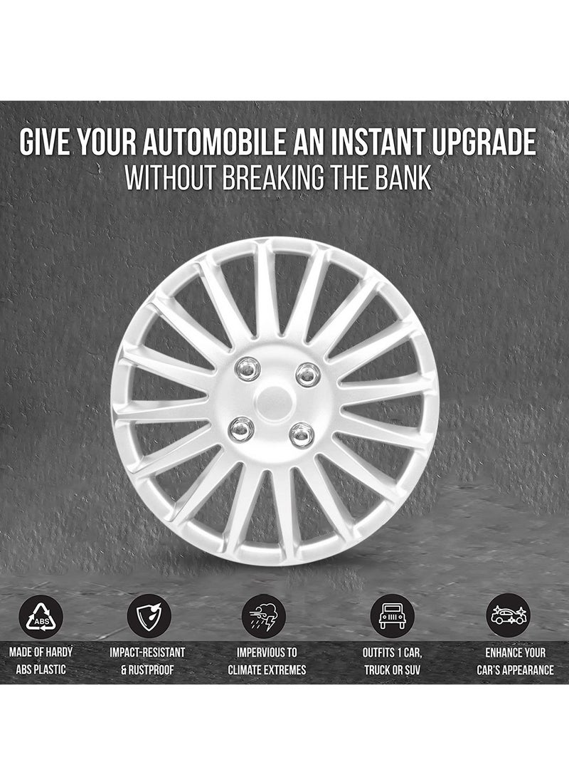 Wheel Cover Kit 15 Inch Hubcaps Set of 4PC Automotive Wheel Cap with Universal Fit  Silver Colour High Quality