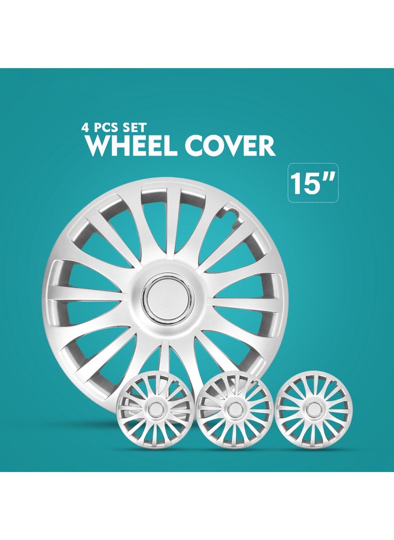 Generic Wheel Cover Kit 15 Inch Hubcaps Set of 4PC Automotive Wheel Cap with Universal Fit  Silver Colour High Quality  - Image 1