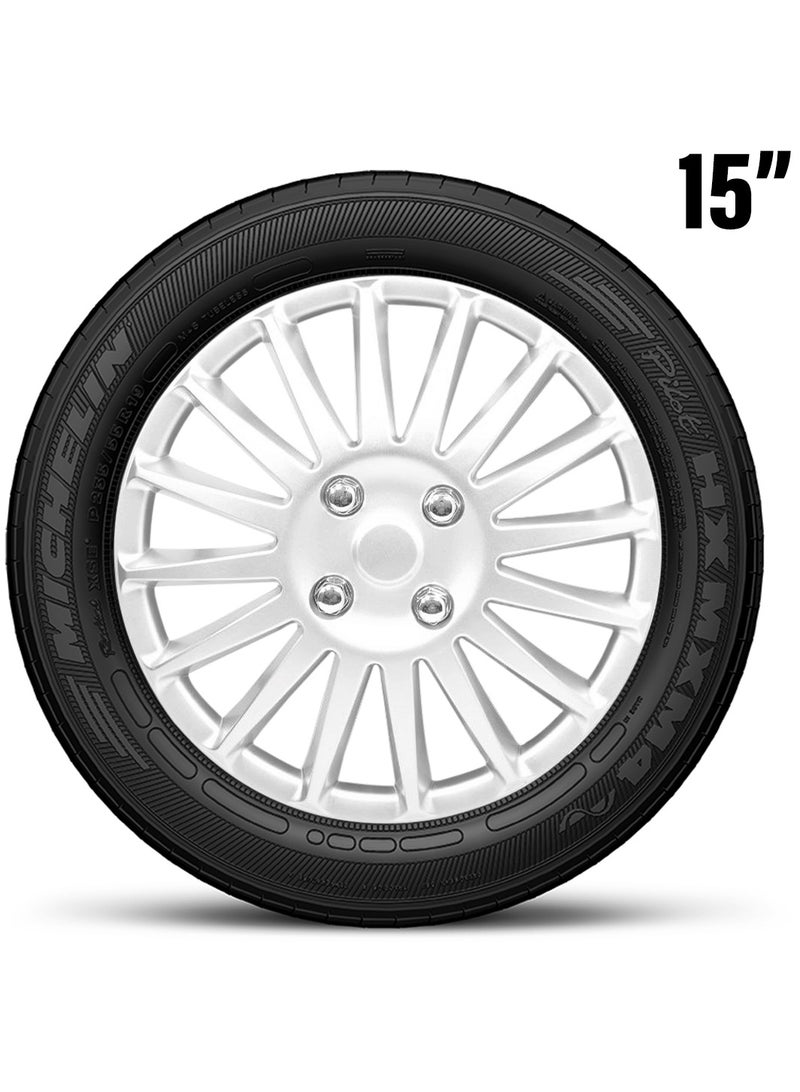 Wheel Cover Kit 15 Inch Hubcaps Set of 4PC Automotive Wheel Cap with Universal Fit  Silver Colour High Quality