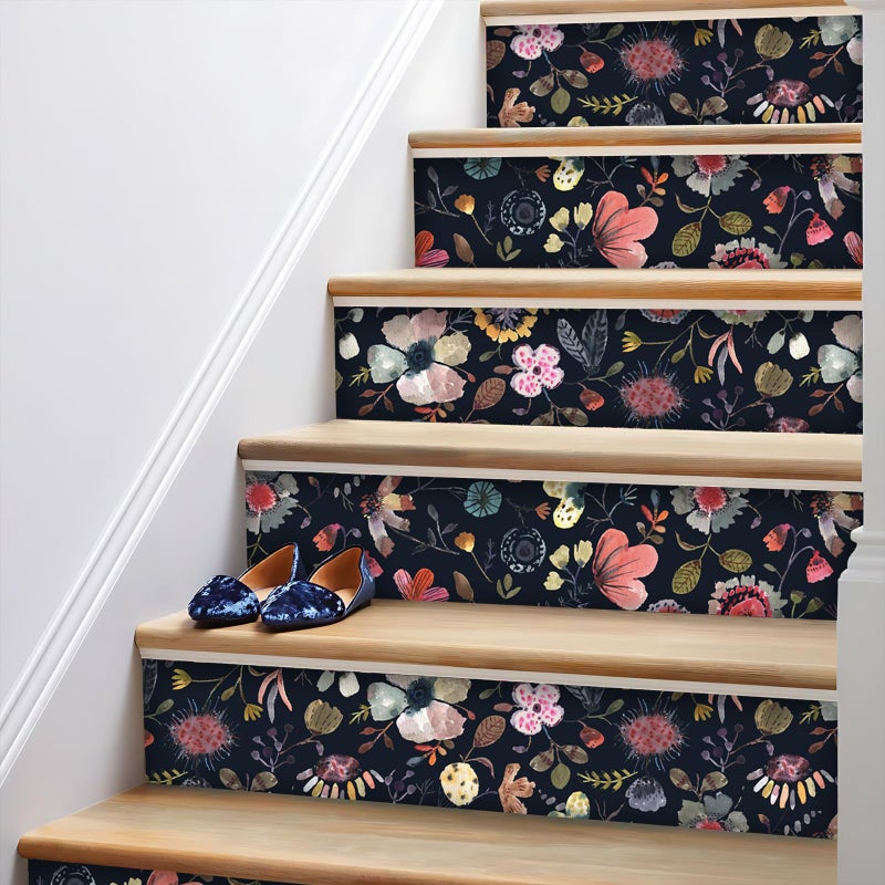 Vintique Wallpaper Peel and Stick Floral Wall Paper Removable Waterproof Blue/Red/Yellow Contact Paper for Bedroom Cabinets Shelf Drawers Renter Friendly 17.3" x 118" - Image 5