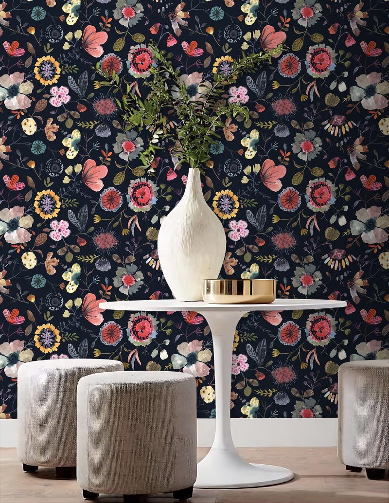 Vintique Wallpaper Peel and Stick Floral Wall Paper Removable Waterproof Blue/Red/Yellow Contact Paper for Bedroom Cabinets Shelf Drawers Renter Friendly 17.3" x 118" - Image 3