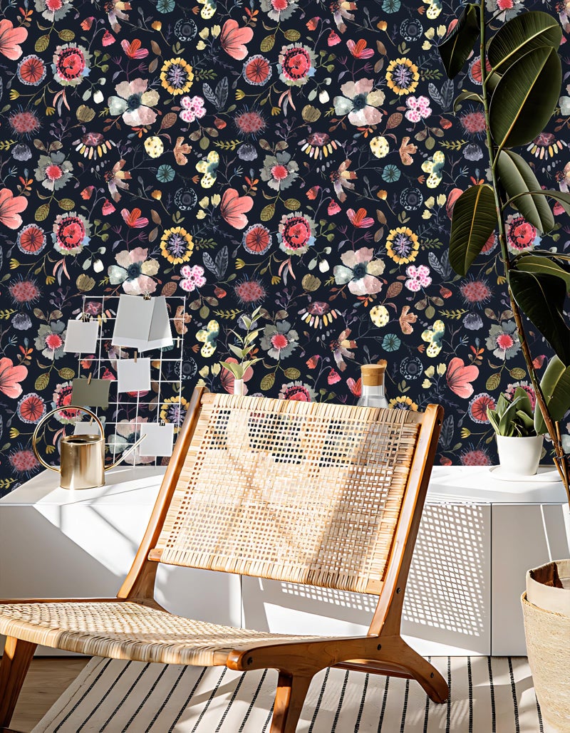 Vintique Wallpaper Peel and Stick Floral Wall Paper Removable Waterproof Blue/Red/Yellow Contact Paper for Bedroom Cabinets Shelf Drawers Renter Friendly 17.3" x 118" - Image 2