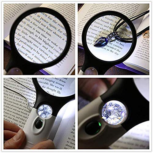 ZIVIK Magnifying Glass with 3 Led Light 3X & 45X Big Size Zoom Lenses for Seniors, Book and Newspaper Reading, Eyelash Extensions Magnifier Glass (Black and White) Size :-7.56 X 3.31 - Image 3