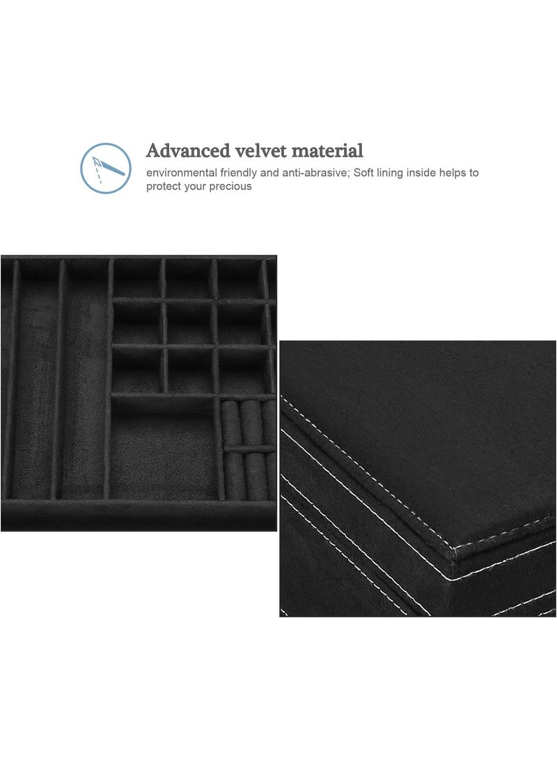 Soofam Jewellery Box Organiser, 2 Tiers Large Jewellery Boxes Storage Cases for Earrings, Bracelets, Rings, Necklaces -Black - Image 5