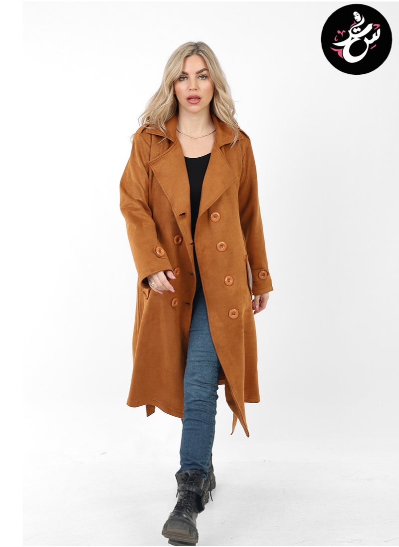 Setr - Suede Trench Padded Coat - Havan - Image 1