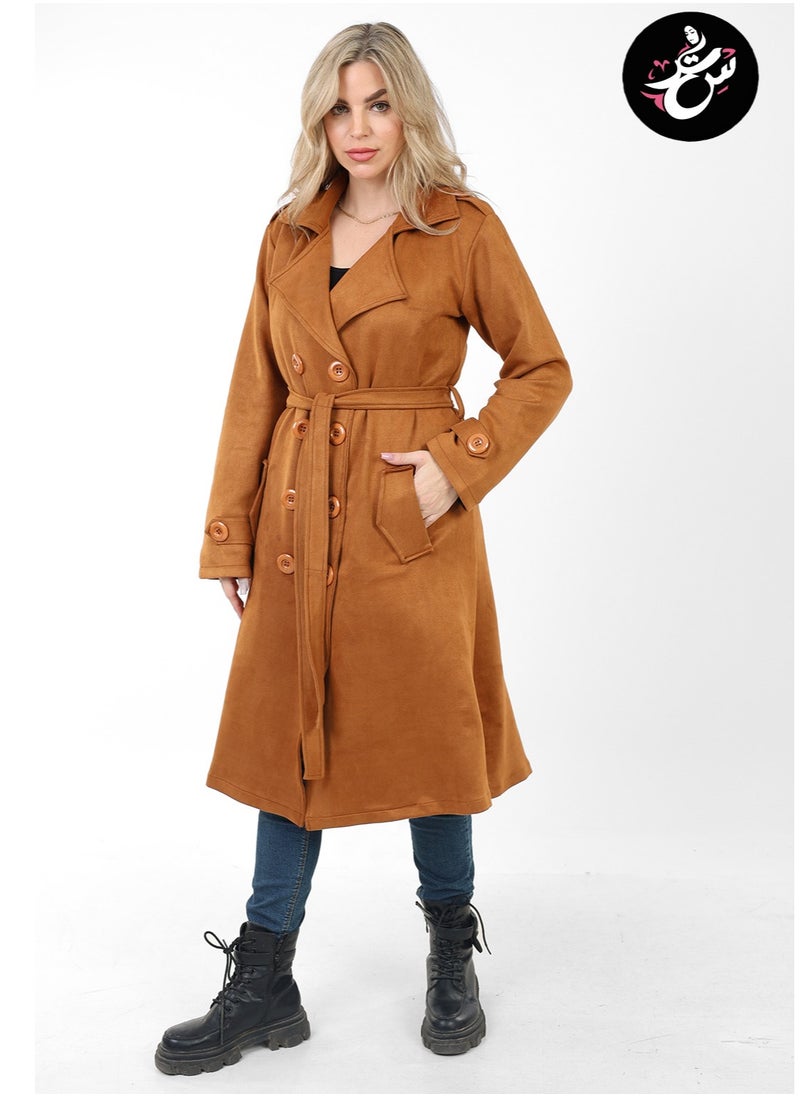 Setr - Suede Trench Padded Coat - Havan - Image 1