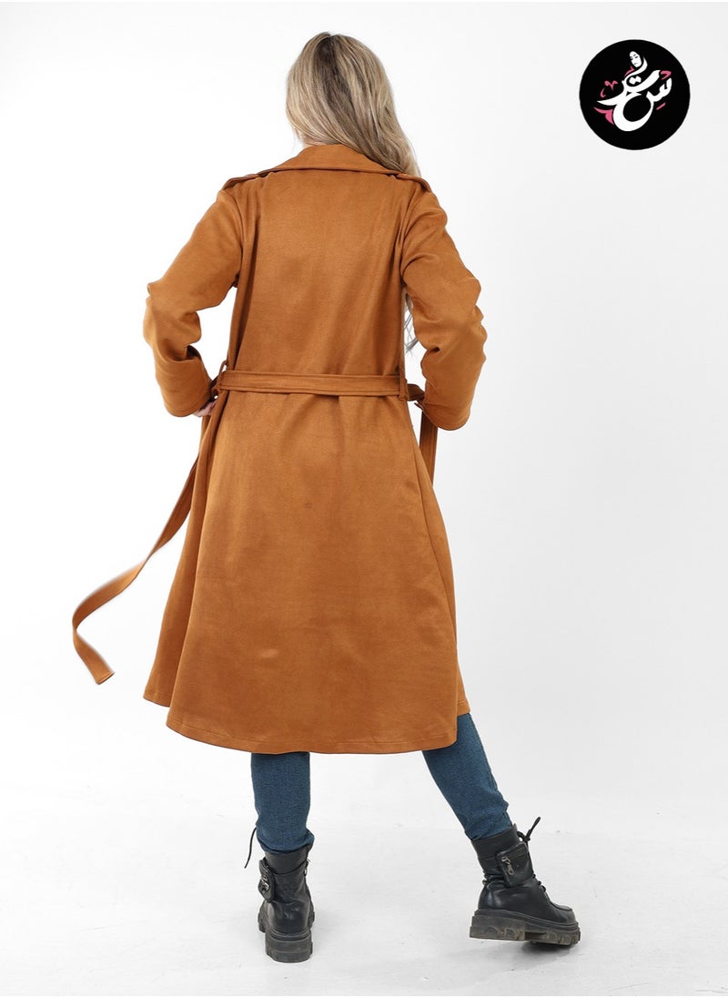 Setr - Suede Trench Padded Coat - Havan - Image 1