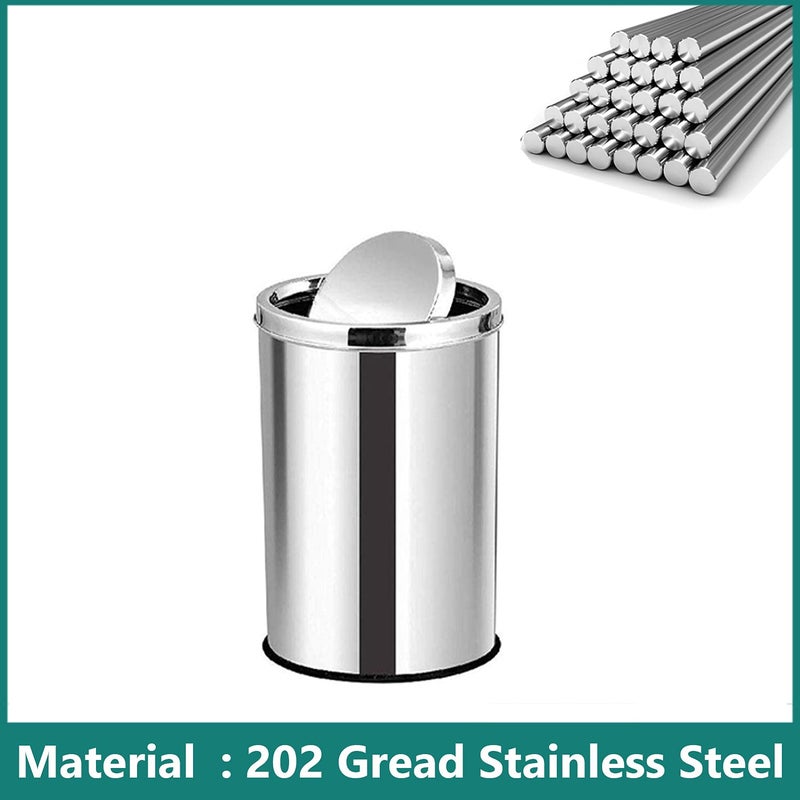 mofna mofna Stainless Steel Swing Type Dustbin Versatile Trashcan Wastebin Recycle Bin for Kitchen Home Office Durable Stylish 8x12 Inch 10 Liter Silver  - Image 3
