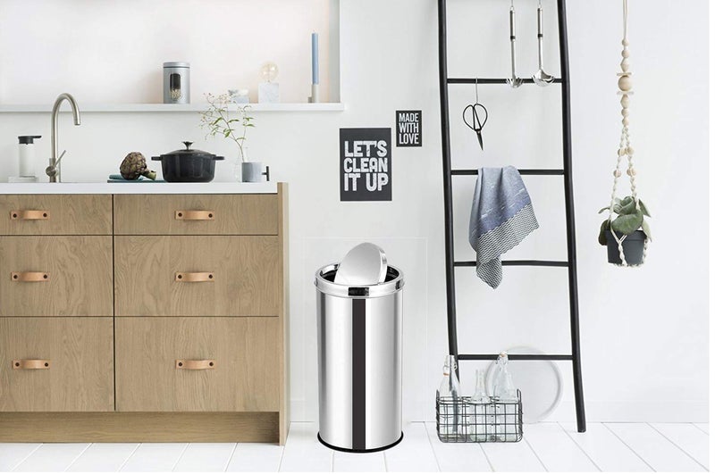 mofna mofna Stainless Steel Swing Type Dustbin Versatile Trashcan Wastebin Recycle Bin for Kitchen Home Office Durable Stylish 8x12 Inch 10 Liter Silver  - Image 5