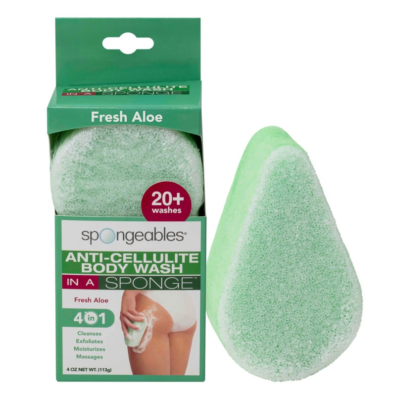 Spongeables Anti Cellulite Body Wash in a 20+ Wash Sponge, Fresh Aloe, 1 Count - Image 1