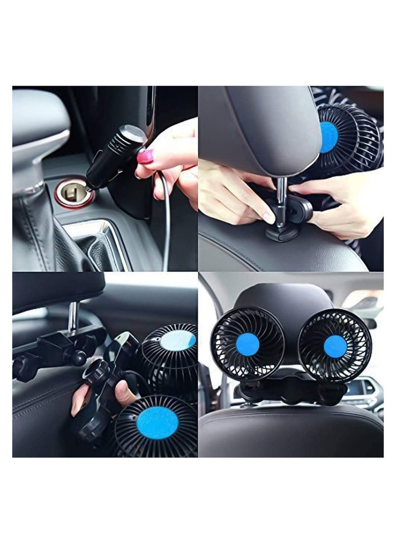 Generic - Electric Car Fans for Rear Seat Passenger Portable Car Seat Fan, 4 Inches 12V Headrest 360° Rotatable Backseat Car Cooling Air Fan with Lighter Plug for Vehicles, SUV, RV, Boat - Image 1