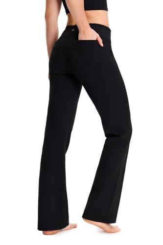Yogipace Petite Womens Bootcut Yoga Pants with Back Pockets Flare Leggings for Work Travel Everyday Wear27BlackSize XSmall - Image 1