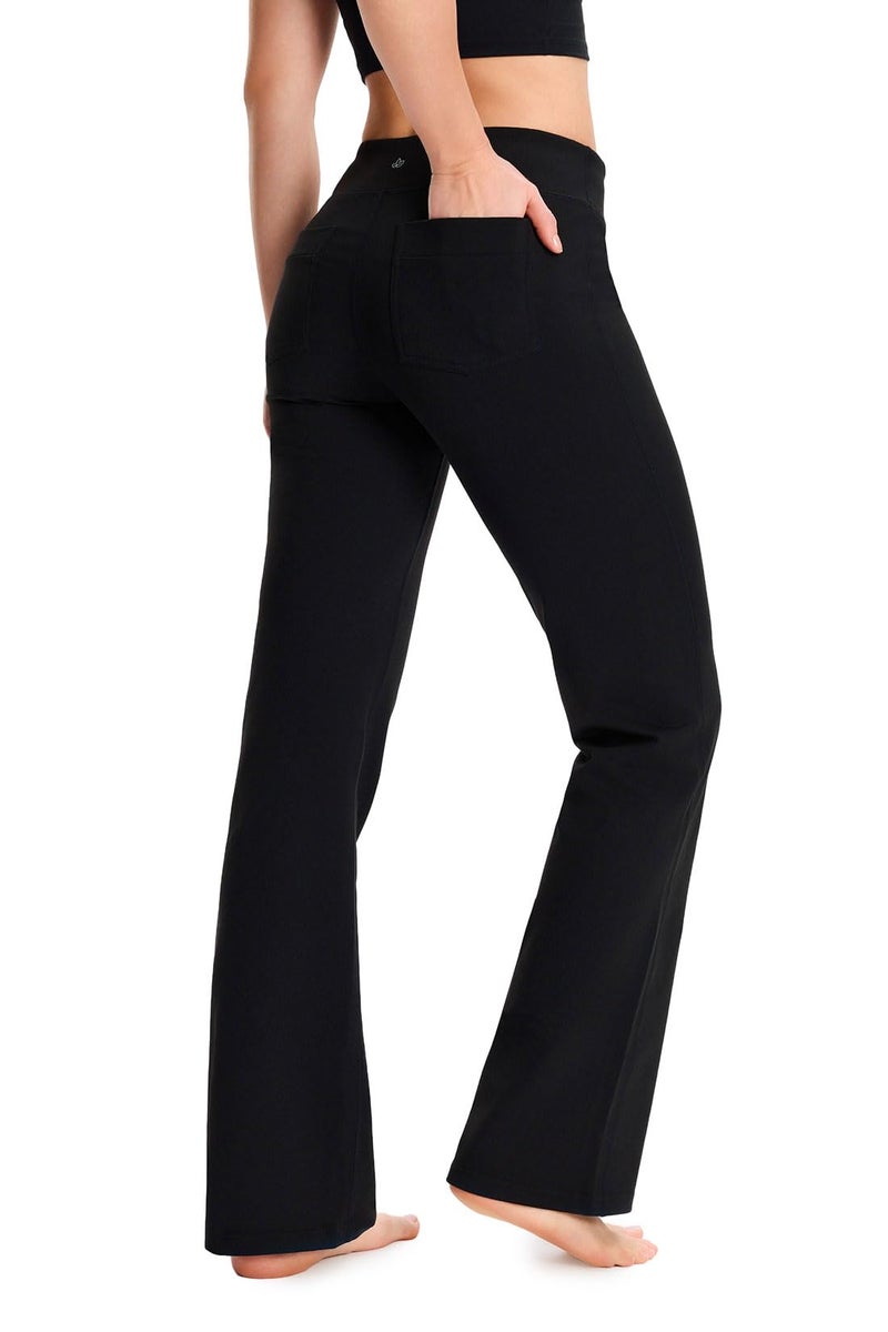 Yogipace Petite Womens Bootcut Yoga Pants with Back Pockets Flare Leggings for Work Travel Everyday Wear27BlackSize XSmall - Image 2