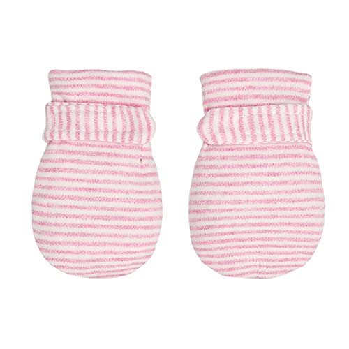 Reyow Newborn Baby No Scratch Mittens Stay On, 100% Cotton Breathable, Adjustable Infant Gloves for Baby Boys Girls Mittens (Pink Stripe, 3-12 Months) - Image 1